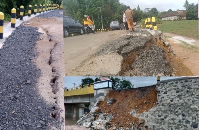 Tembok Penahan Jembatan Way Billew Lampung Tengah Longsor