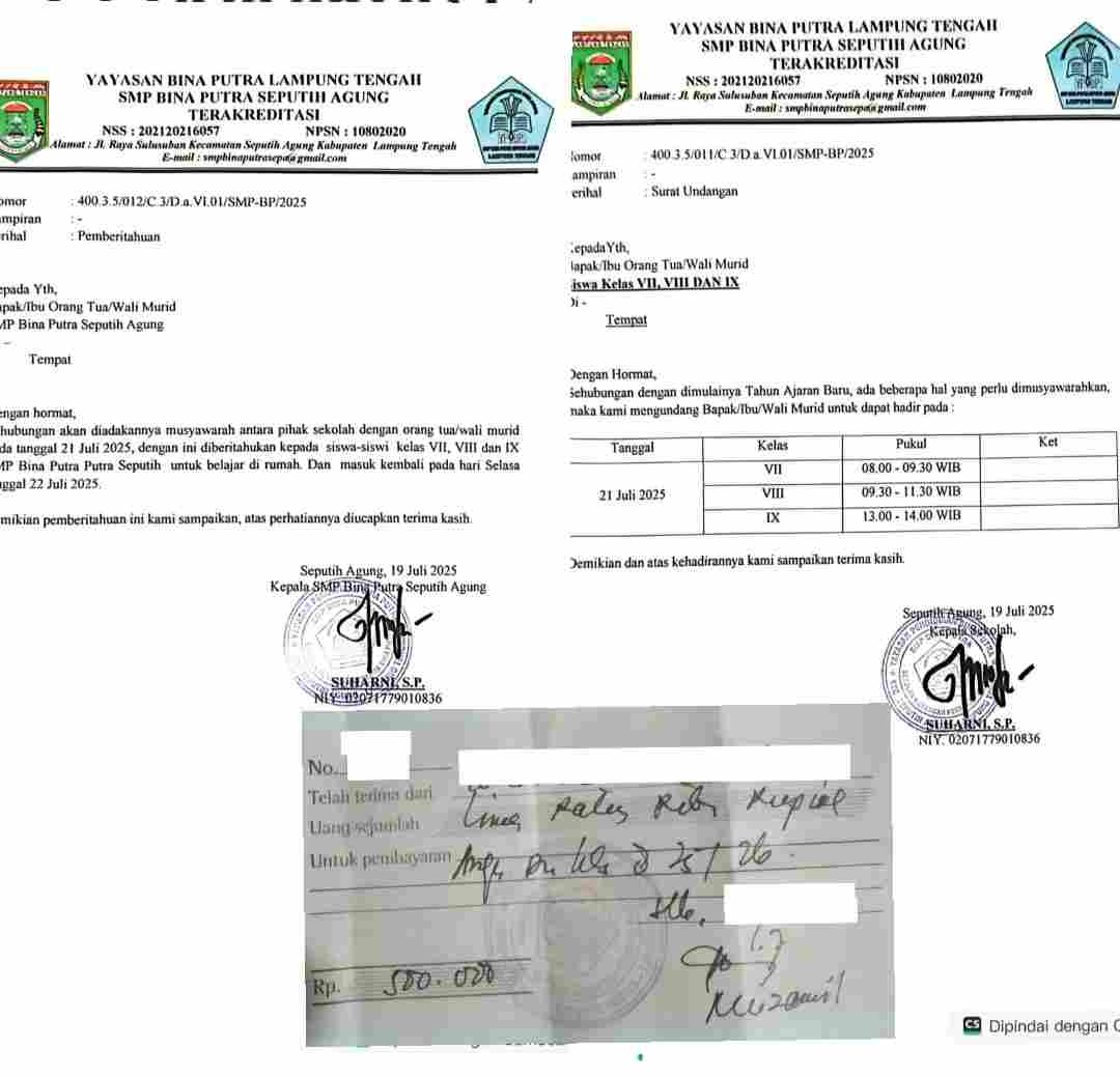 Usai Viral!! SMP Bina Putra Seputihagung, Jadwalkan Pertemuan Dadakan Bersama Walisiswa 