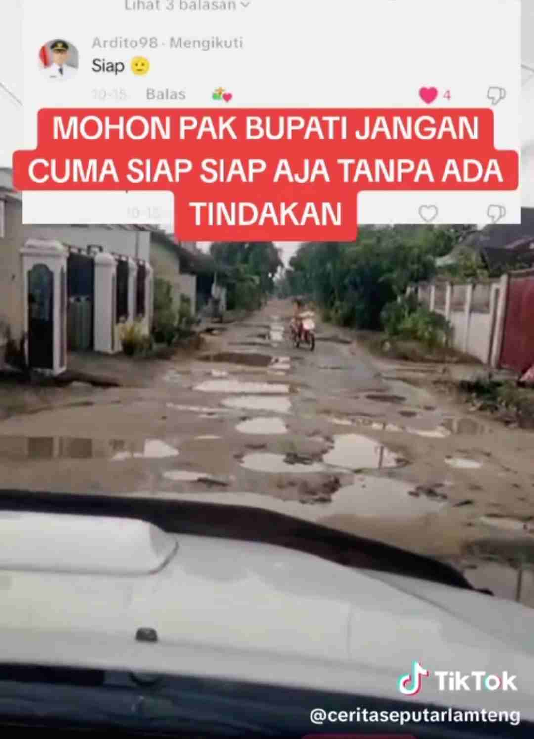Tim Pendukung Bupati Ardito Keluhkan Janji Kampanye, Jalan Bandarjaya Timur Tak Kunjung Diperbaiki
