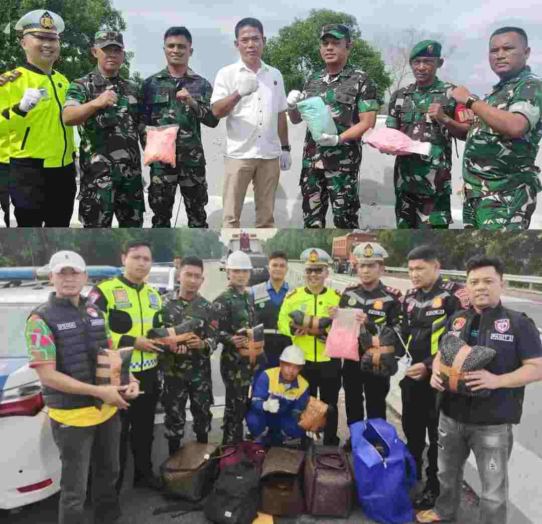 Lakalalin di KM 136 Tol Terbanggi Besar, Anggota TNI Temukan Puluhan Ribu Pil Diduga Ekstasi, Dandim 0411/KM Kunjungi Lokasi