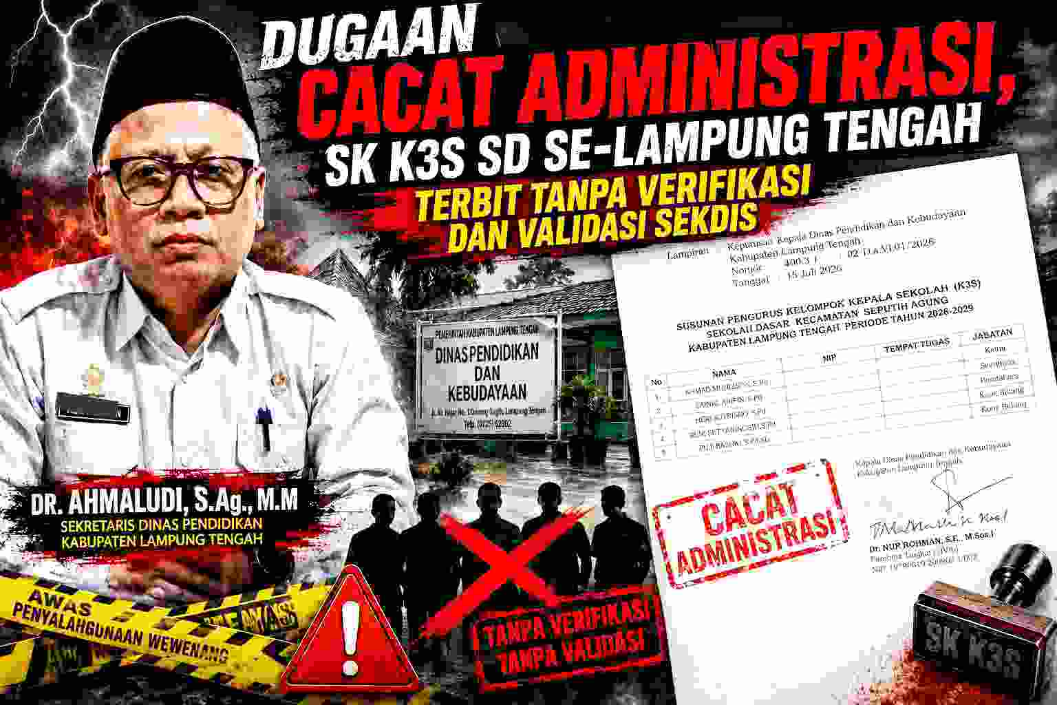 Dugaan Cacat Administrasi, SK K3S SD Se-Lampung Tengah Terbit Tanpa Verifikasi dan Validasi Sekdis