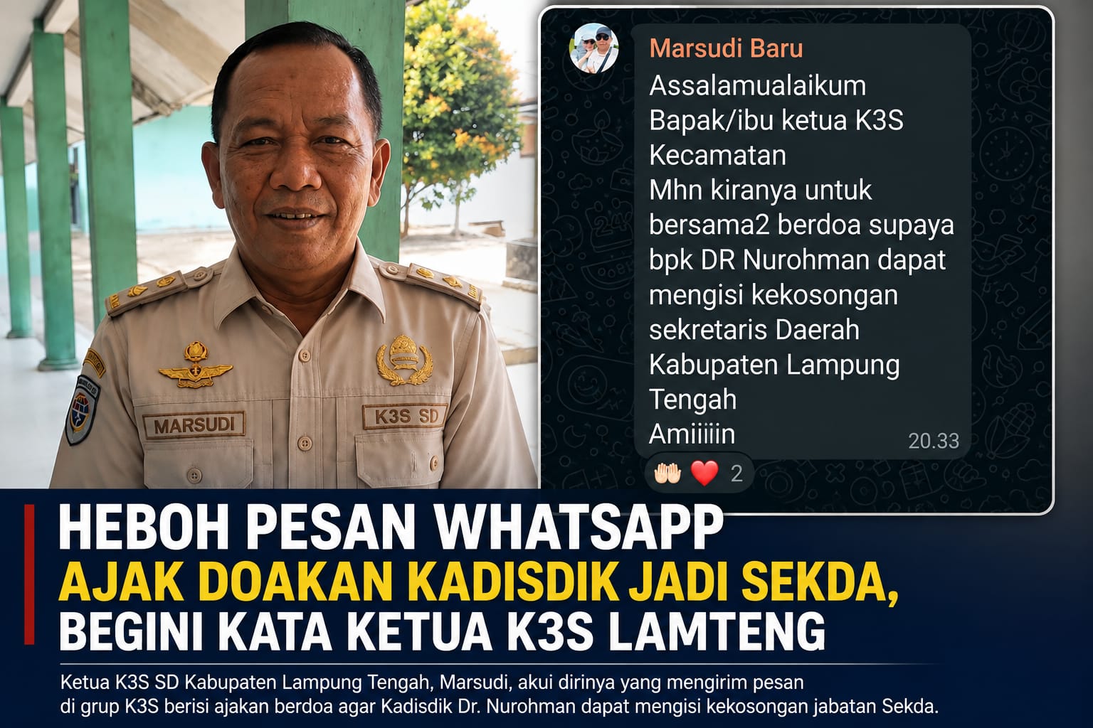 Heboh Pesan WhatsApp Ajak Doakan Kadisdik Jadi Sekda, Begini Kata Ketua K3S SD Lamteng