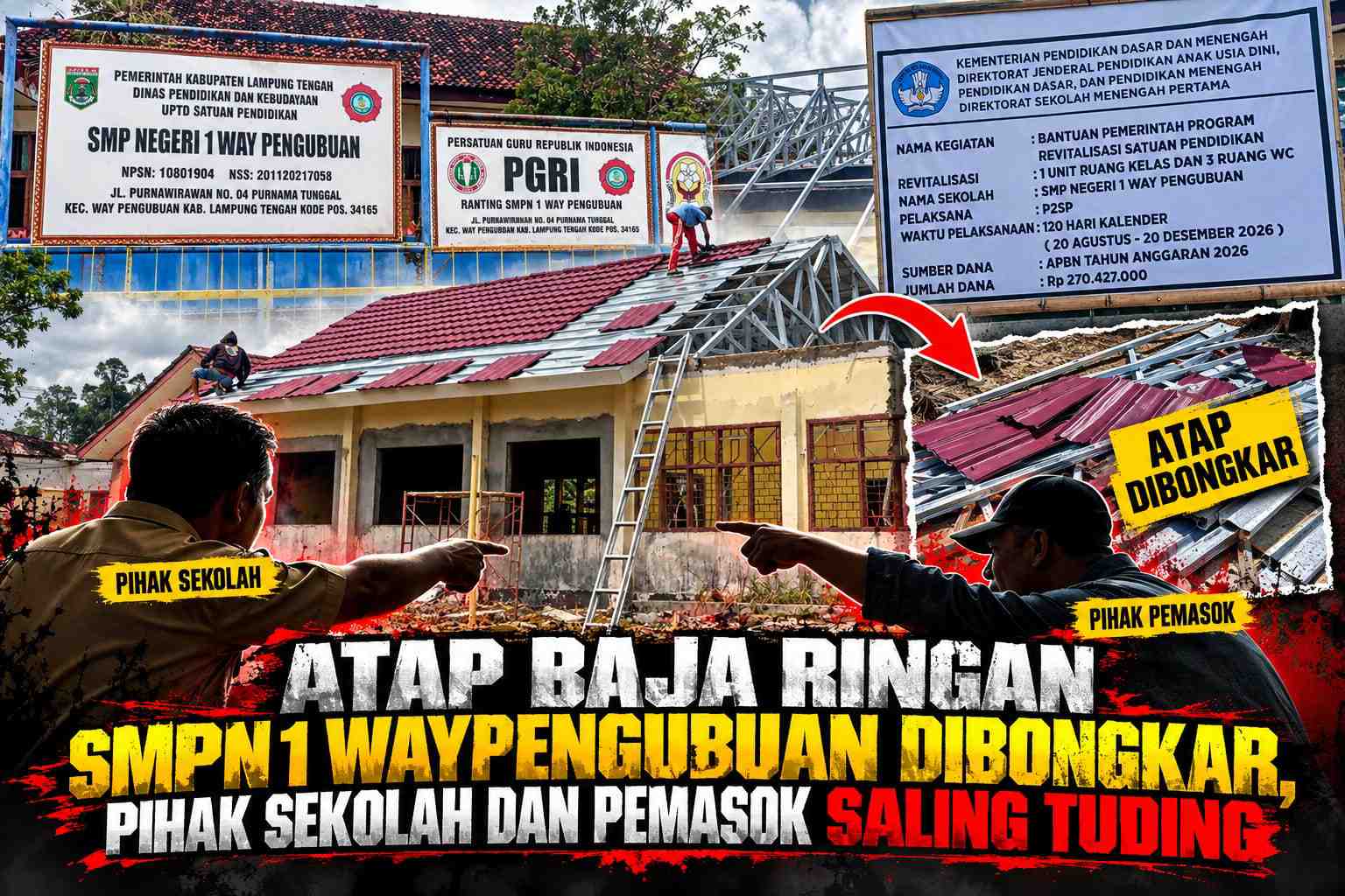 Atap Baja Ringan SMPN 1 Waypengubuan Dibongkar, Pihak Sekolah dan Pemasok Saling Tuding