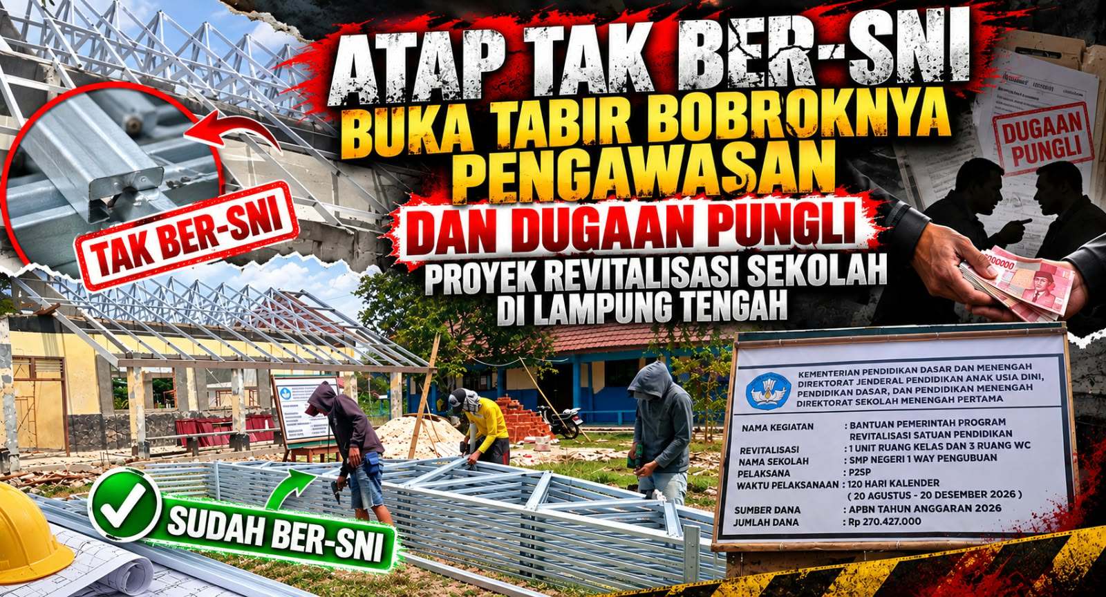 Atap Tak Ber-SNI di SMPN 1 Waypengubuan, Buka Tabir Bobroknya Pengawasan dan Dugaan Pungli Proyek Sekolah di Lampung Tengah