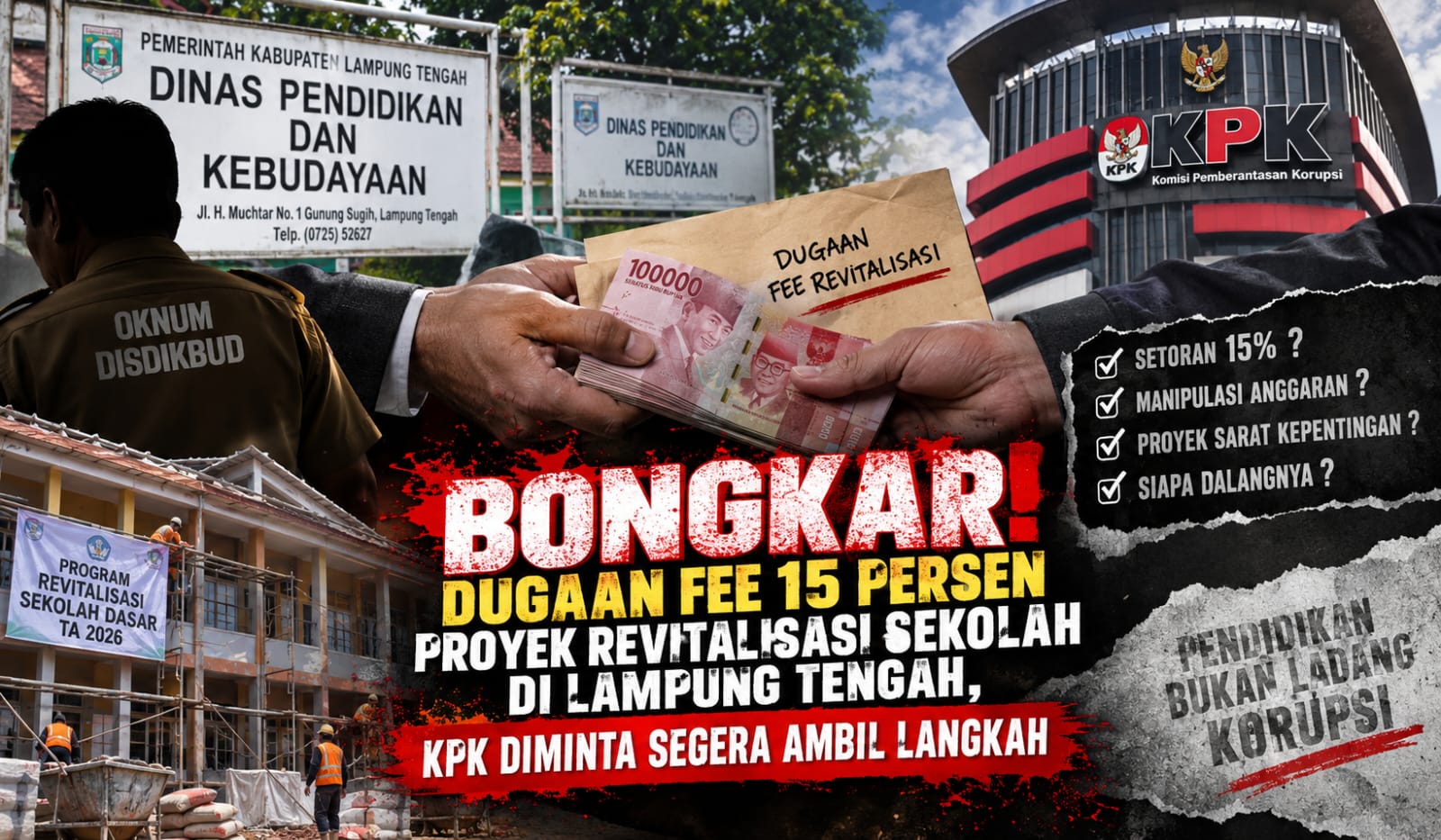 Bongkar! Dugaan Fee 15 Persen Proyek Revitalisasi Sekolah di Lampung Tengah, KPK Diminta Segera Ambil Langkah