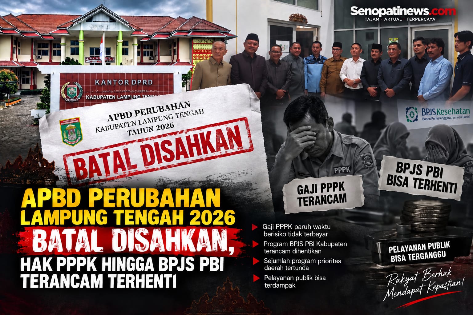 APBD Perubahan Lampung Tengah 2026 Batal Disahkan, Hak PPPK hingga BPJS PBI Terancam Terhenti