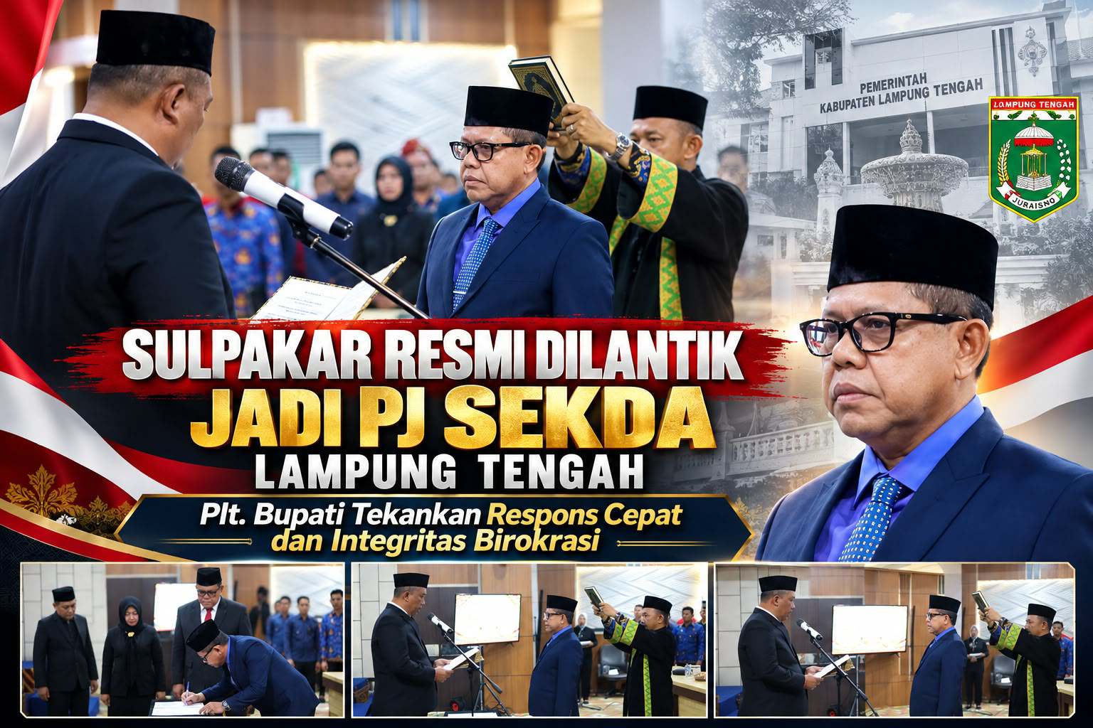 Sulpakar Resmi Dilantik Jadi Pj Sekda Lampung Tengah, Plt. Bupati Tekankan Respons Cepat dan Integritas Birokrasi