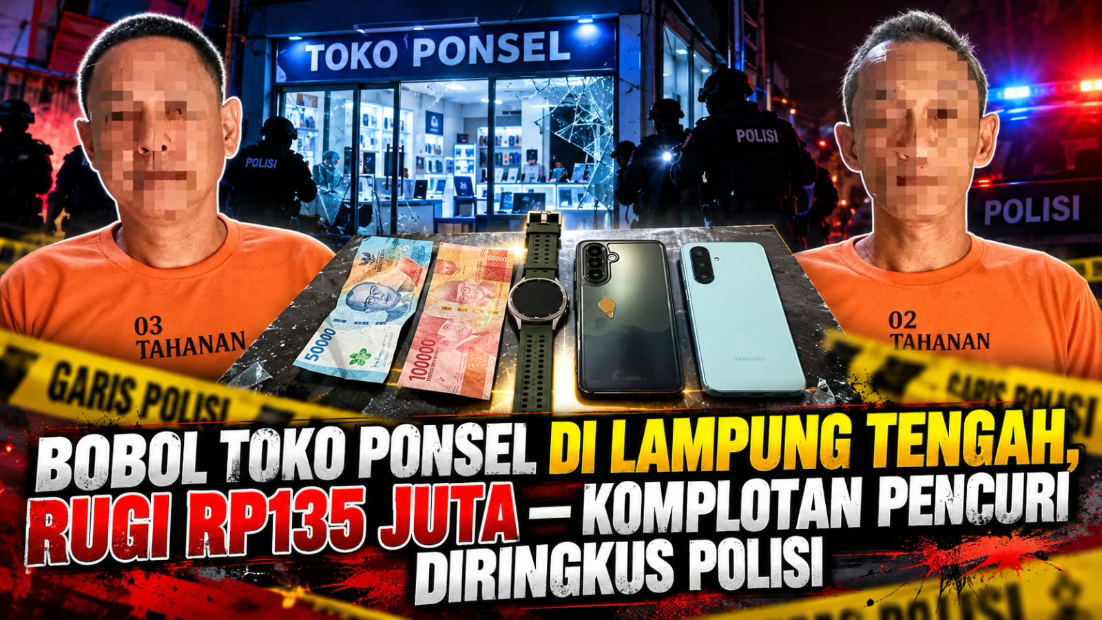 Bobol Toko Ponsel di Lampung Tengah dan Rugi Rp135 Juta, Komplotan Pencuri Diringkus Polisi